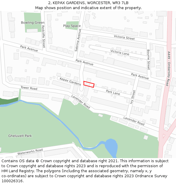 2, KEPAX GARDENS, WORCESTER, WR3 7LB: Location map and indicative extent of plot