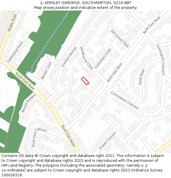 2, KERSLEY GARDENS, SOUTHAMPTON, SO19 8BT: Location map and indicative extent of plot