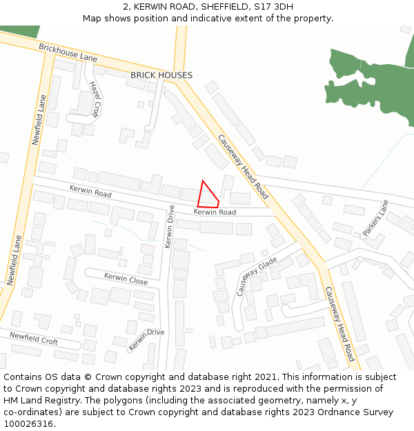 2, KERWIN ROAD, SHEFFIELD, S17 3DH: Location map and indicative extent of plot