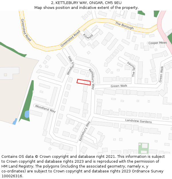 2, KETTLEBURY WAY, ONGAR, CM5 9EU: Location map and indicative extent of plot