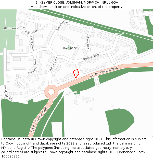 2, KEYMER CLOSE, AYLSHAM, NORWICH, NR11 6GH: Location map and indicative extent of plot