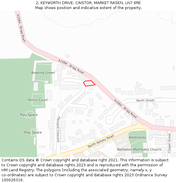 2, KEYWORTH DRIVE, CAISTOR, MARKET RASEN, LN7 6RE: Location map and indicative extent of plot