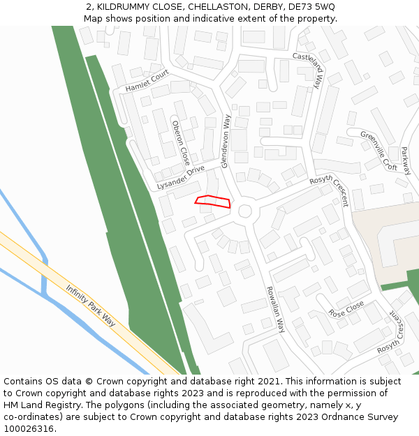 2, KILDRUMMY CLOSE, CHELLASTON, DERBY, DE73 5WQ: Location map and indicative extent of plot