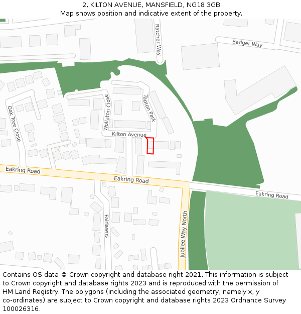 2, KILTON AVENUE, MANSFIELD, NG18 3GB: Location map and indicative extent of plot