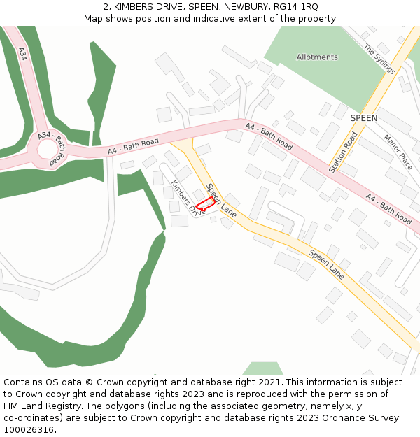 2, KIMBERS DRIVE, SPEEN, NEWBURY, RG14 1RQ: Location map and indicative extent of plot