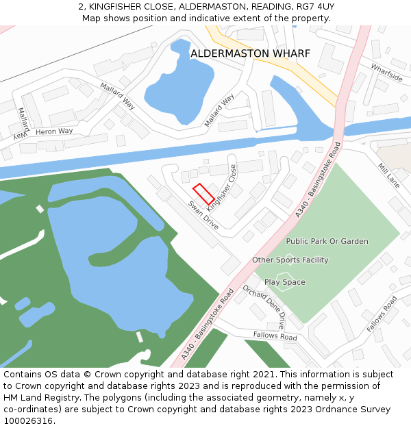 2, KINGFISHER CLOSE, ALDERMASTON, READING, RG7 4UY: Location map and indicative extent of plot