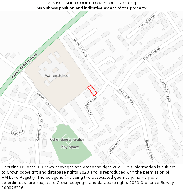 2, KINGFISHER COURT, LOWESTOFT, NR33 8PJ: Location map and indicative extent of plot