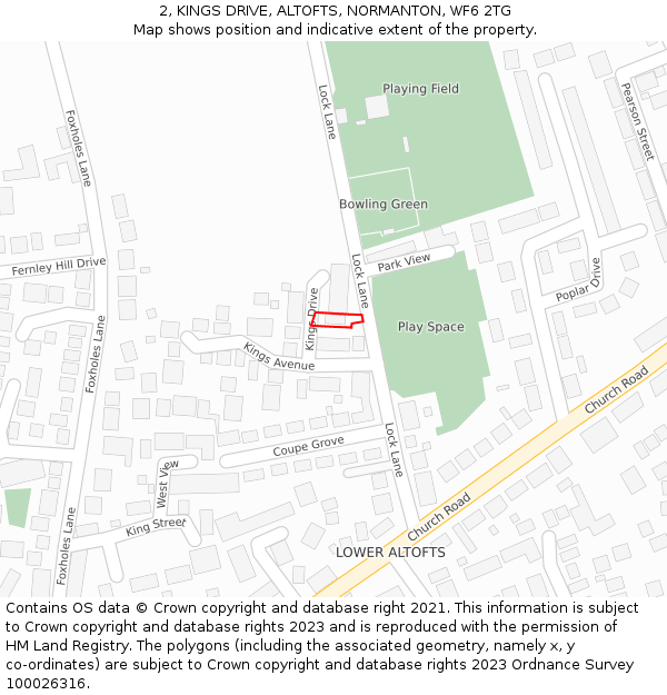 2, KINGS DRIVE, ALTOFTS, NORMANTON, WF6 2TG: Location map and indicative extent of plot