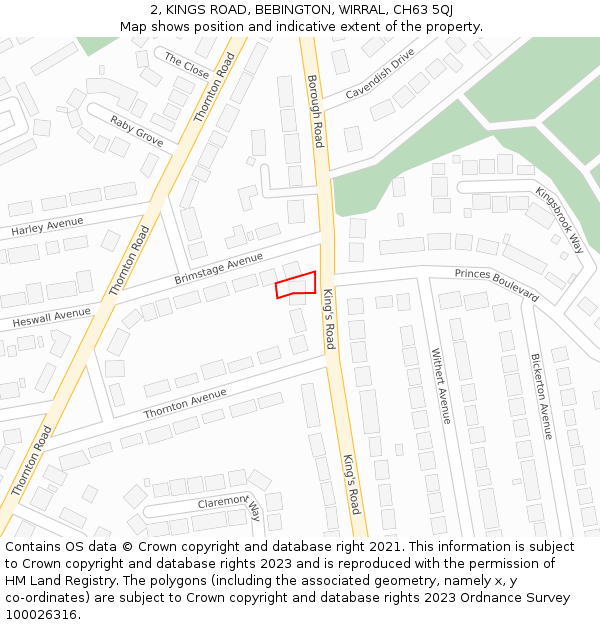 2, KINGS ROAD, BEBINGTON, WIRRAL, CH63 5QJ: Location map and indicative extent of plot