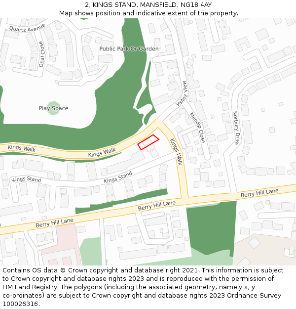 2, KINGS STAND, MANSFIELD, NG18 4AY: Location map and indicative extent of plot