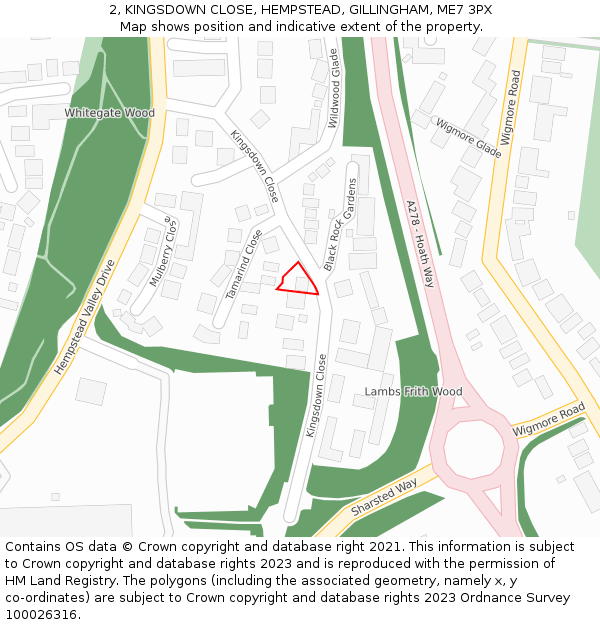 2, KINGSDOWN CLOSE, HEMPSTEAD, GILLINGHAM, ME7 3PX: Location map and indicative extent of plot