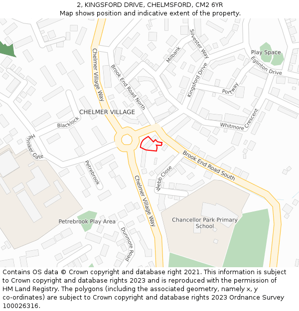 2, KINGSFORD DRIVE, CHELMSFORD, CM2 6YR: Location map and indicative extent of plot