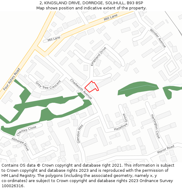 2, KINGSLAND DRIVE, DORRIDGE, SOLIHULL, B93 8SP: Location map and indicative extent of plot