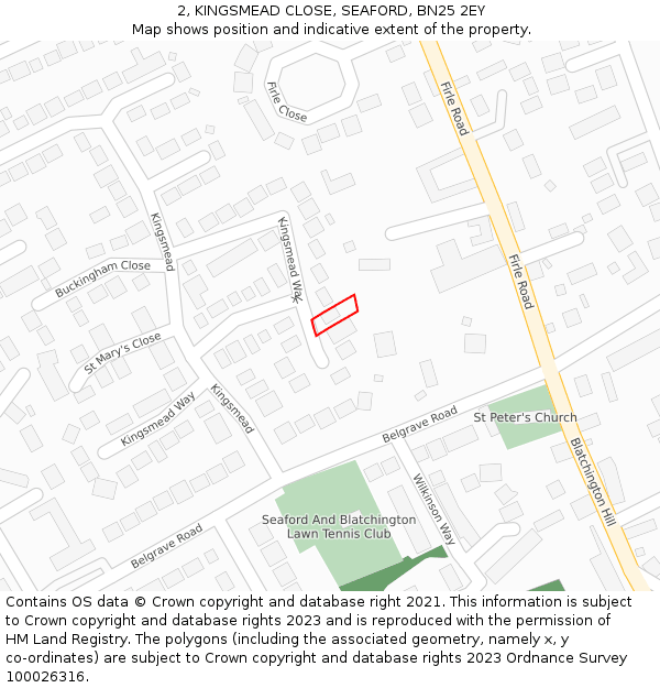 2, KINGSMEAD CLOSE, SEAFORD, BN25 2EY: Location map and indicative extent of plot
