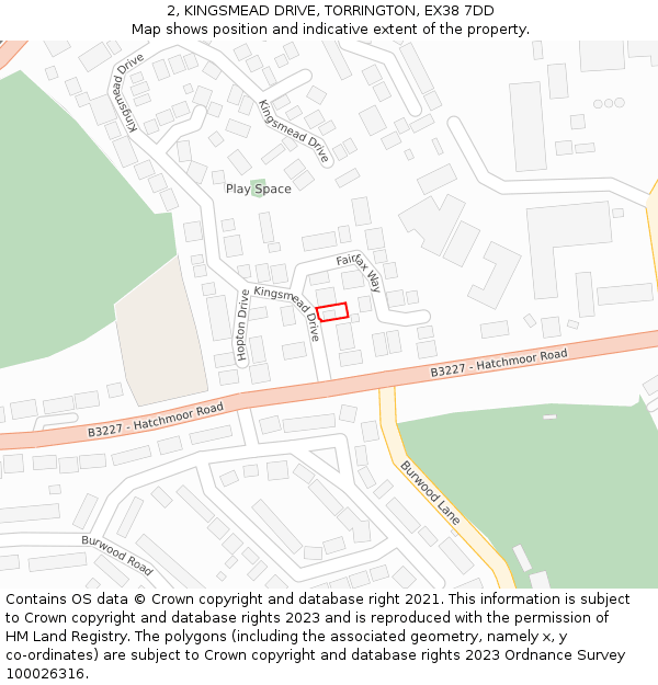 2, KINGSMEAD DRIVE, TORRINGTON, EX38 7DD: Location map and indicative extent of plot