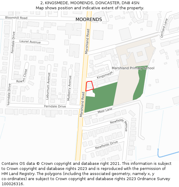 2, KINGSMEDE, MOORENDS, DONCASTER, DN8 4SN: Location map and indicative extent of plot