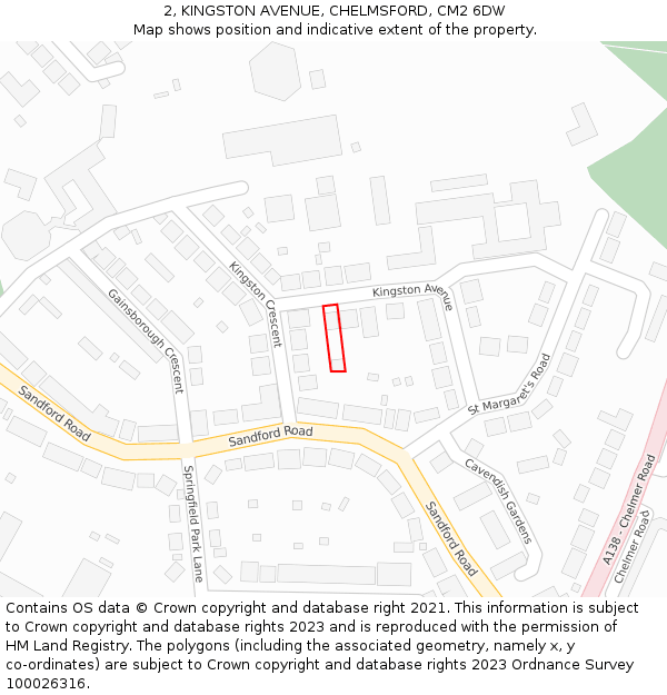 2, KINGSTON AVENUE, CHELMSFORD, CM2 6DW: Location map and indicative extent of plot