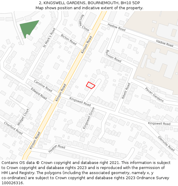 2, KINGSWELL GARDENS, BOURNEMOUTH, BH10 5DP: Location map and indicative extent of plot