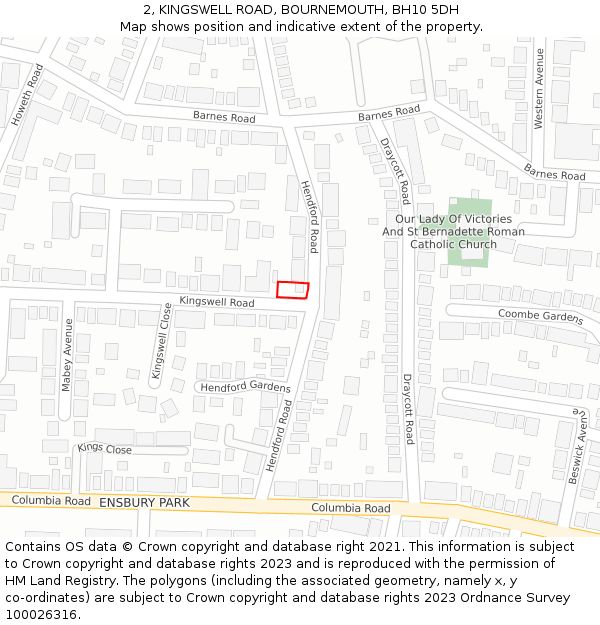 2, KINGSWELL ROAD, BOURNEMOUTH, BH10 5DH: Location map and indicative extent of plot