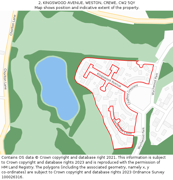 2, KINGSWOOD AVENUE, WESTON, CREWE, CW2 5QY: Location map and indicative extent of plot