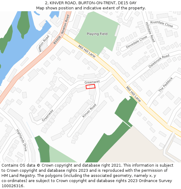 2, KINVER ROAD, BURTON-ON-TRENT, DE15 0AY: Location map and indicative extent of plot