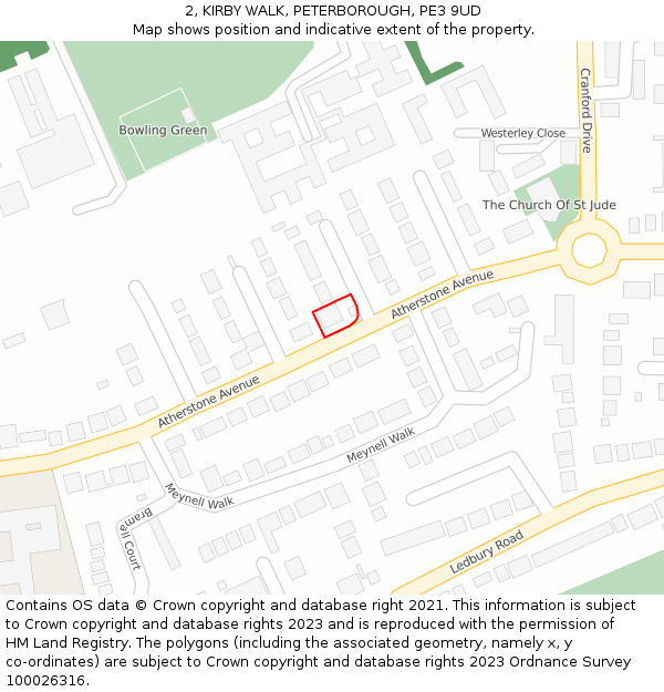 2, KIRBY WALK, PETERBOROUGH, PE3 9UD: Location map and indicative extent of plot