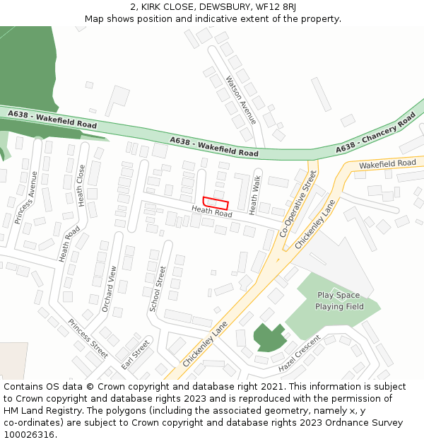 2, KIRK CLOSE, DEWSBURY, WF12 8RJ: Location map and indicative extent of plot