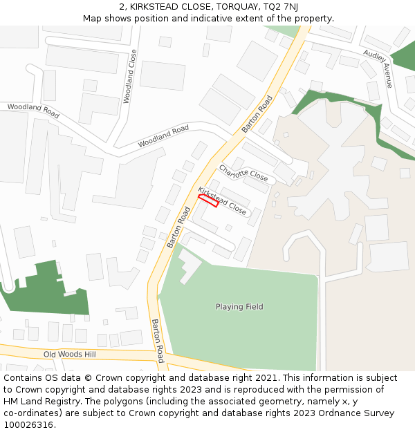 2, KIRKSTEAD CLOSE, TORQUAY, TQ2 7NJ: Location map and indicative extent of plot
