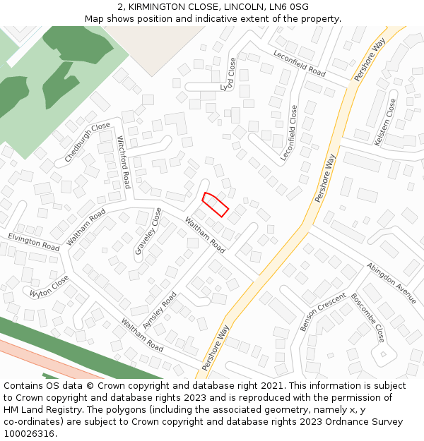 2, KIRMINGTON CLOSE, LINCOLN, LN6 0SG: Location map and indicative extent of plot