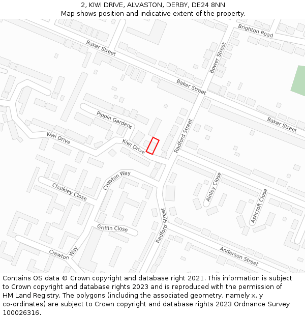 2, KIWI DRIVE, ALVASTON, DERBY, DE24 8NN: Location map and indicative extent of plot