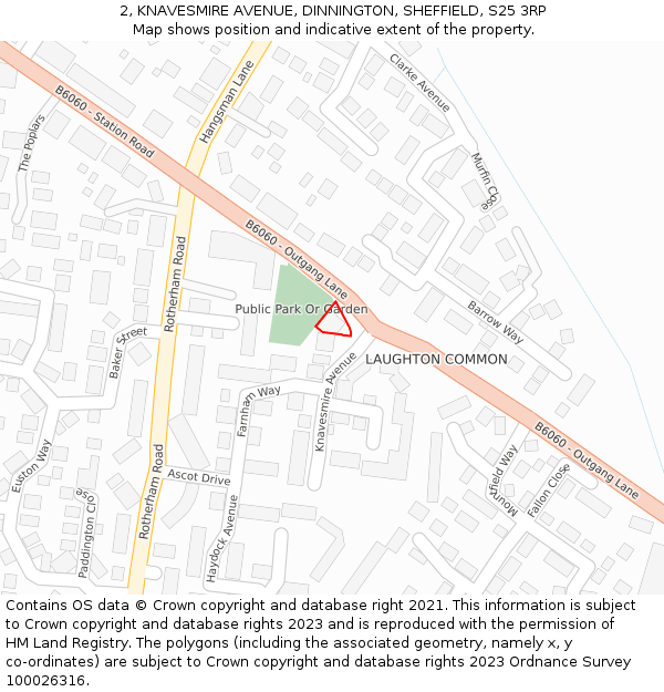 2, KNAVESMIRE AVENUE, DINNINGTON, SHEFFIELD, S25 3RP: Location map and indicative extent of plot