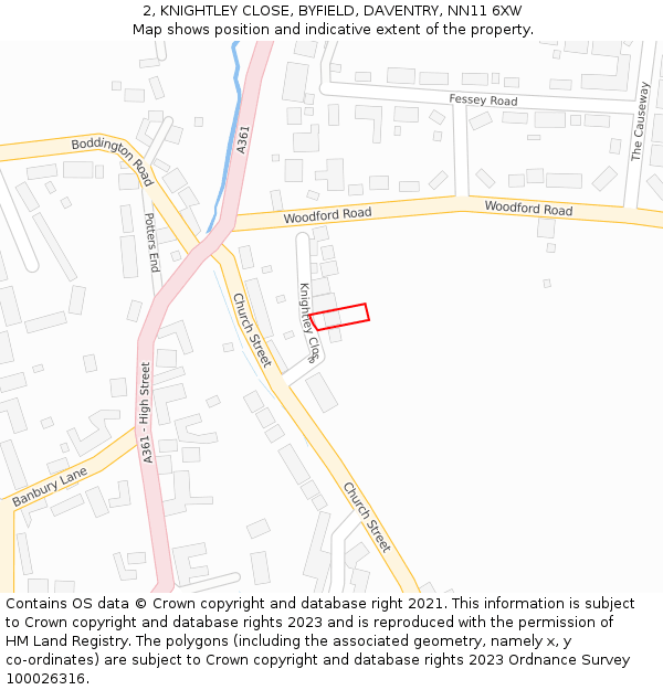 2, KNIGHTLEY CLOSE, BYFIELD, DAVENTRY, NN11 6XW: Location map and indicative extent of plot