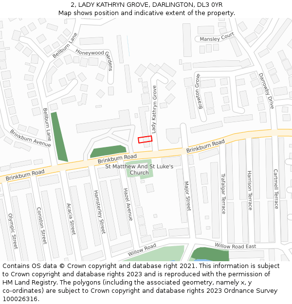 2, LADY KATHRYN GROVE, DARLINGTON, DL3 0YR: Location map and indicative extent of plot