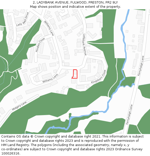 2, LADYBANK AVENUE, FULWOOD, PRESTON, PR2 9LY: Location map and indicative extent of plot