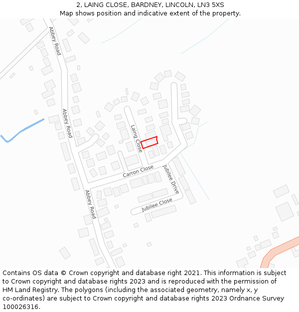 2, LAING CLOSE, BARDNEY, LINCOLN, LN3 5XS: Location map and indicative extent of plot