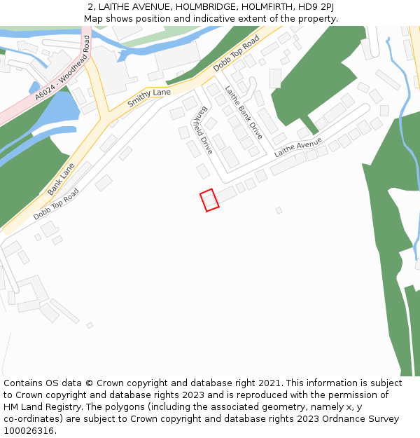 2, LAITHE AVENUE, HOLMBRIDGE, HOLMFIRTH, HD9 2PJ: Location map and indicative extent of plot