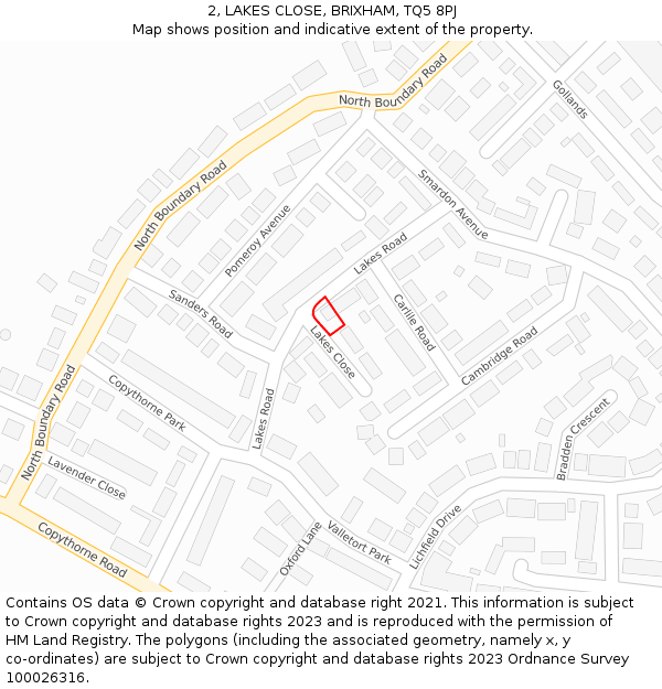 2, LAKES CLOSE, BRIXHAM, TQ5 8PJ: Location map and indicative extent of plot