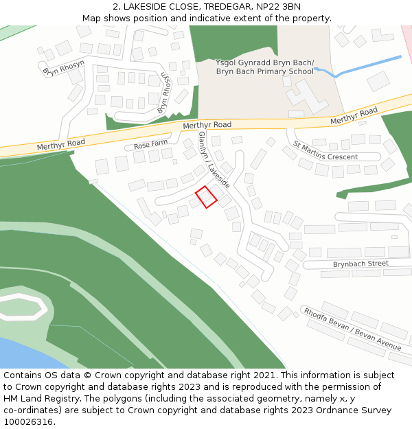 2, LAKESIDE CLOSE, TREDEGAR, NP22 3BN: Location map and indicative extent of plot