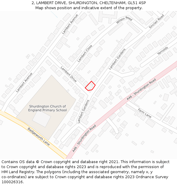 2, LAMBERT DRIVE, SHURDINGTON, CHELTENHAM, GL51 4SP: Location map and indicative extent of plot