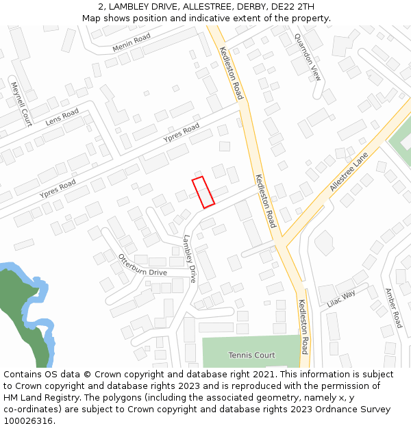 2, LAMBLEY DRIVE, ALLESTREE, DERBY, DE22 2TH: Location map and indicative extent of plot