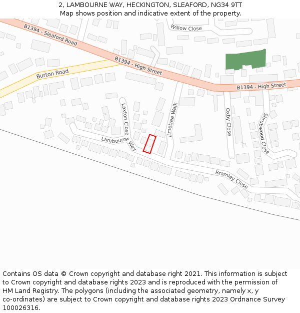 2, LAMBOURNE WAY, HECKINGTON, SLEAFORD, NG34 9TT: Location map and indicative extent of plot