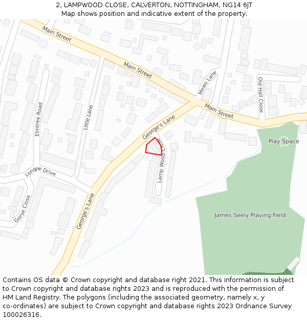 2, LAMPWOOD CLOSE, CALVERTON, NOTTINGHAM, NG14 6JT: Location map and indicative extent of plot