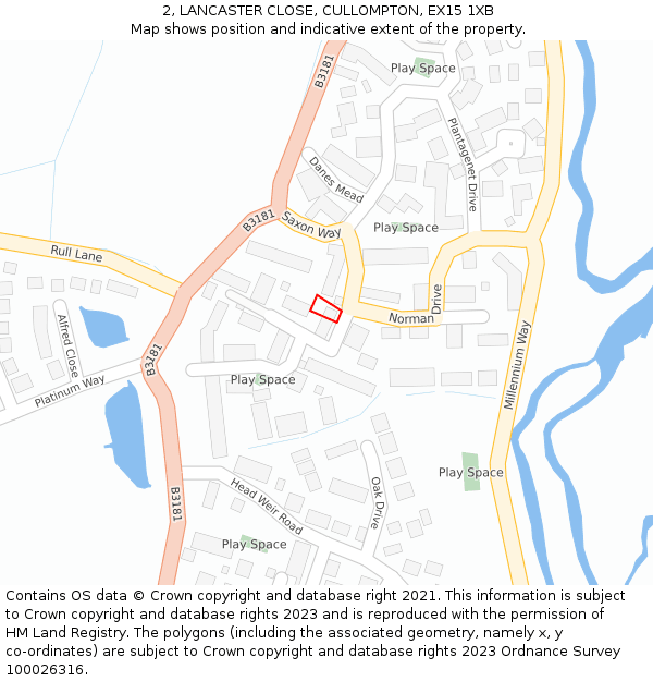 2, LANCASTER CLOSE, CULLOMPTON, EX15 1XB: Location map and indicative extent of plot