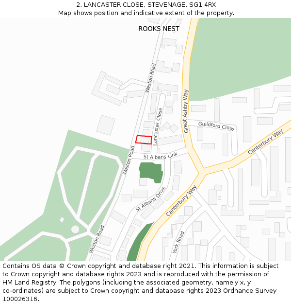 2, LANCASTER CLOSE, STEVENAGE, SG1 4RX: Location map and indicative extent of plot