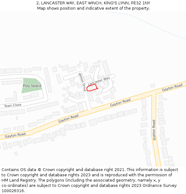 2, LANCASTER WAY, EAST WINCH, KING'S LYNN, PE32 1NY: Location map and indicative extent of plot