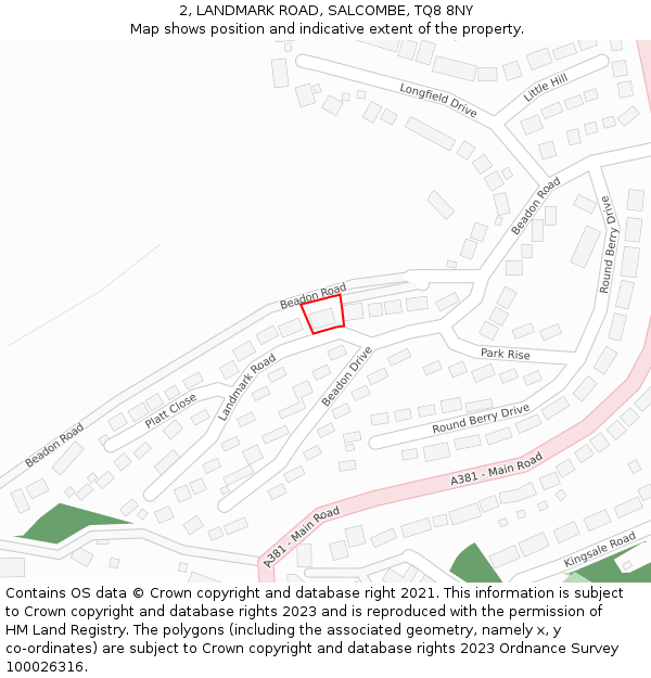 2, LANDMARK ROAD, SALCOMBE, TQ8 8NY: Location map and indicative extent of plot