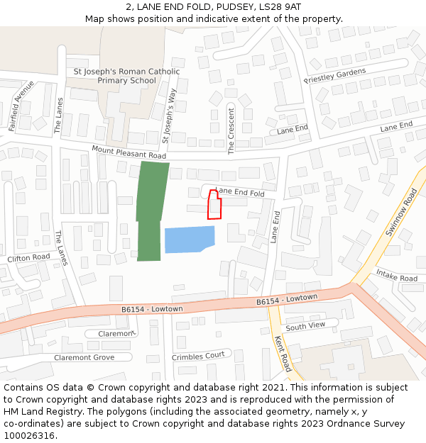 2, LANE END FOLD, PUDSEY, LS28 9AT: Location map and indicative extent of plot