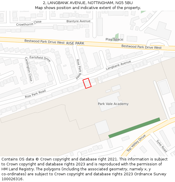 2, LANGBANK AVENUE, NOTTINGHAM, NG5 5BU: Location map and indicative extent of plot