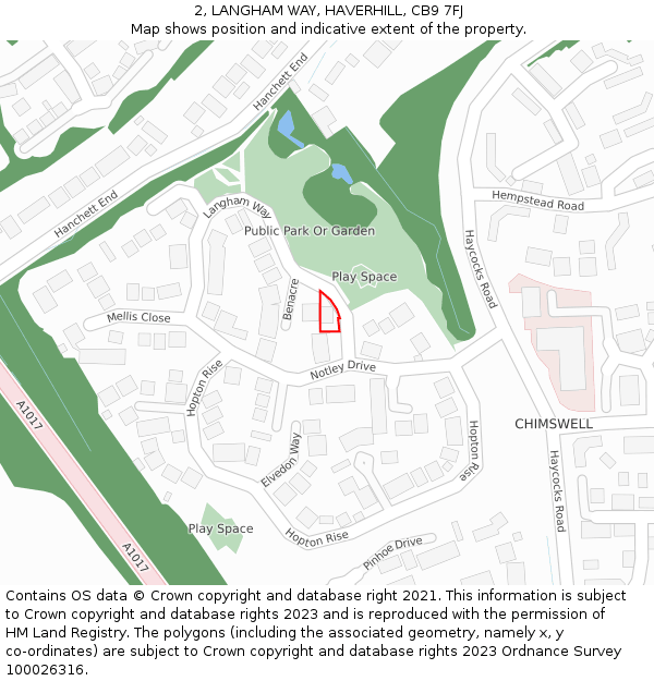 2, LANGHAM WAY, HAVERHILL, CB9 7FJ: Location map and indicative extent of plot