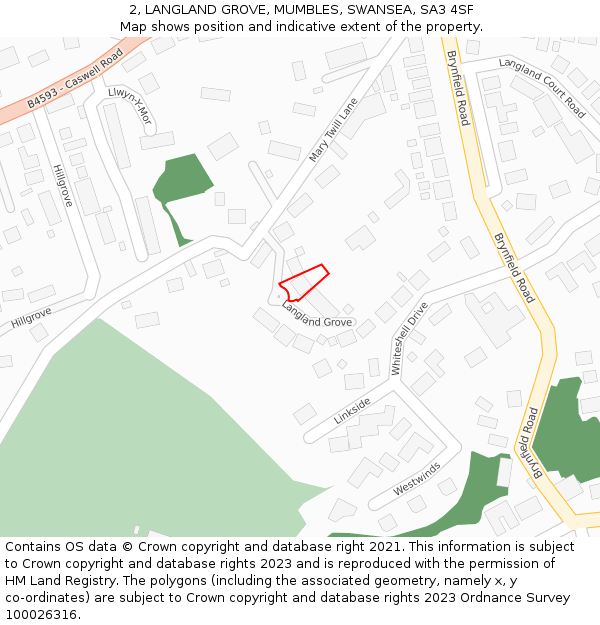 2, LANGLAND GROVE, MUMBLES, SWANSEA, SA3 4SF: Location map and indicative extent of plot